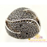 Серебряное Кольцо 925 проба. Женское кольцо, Морген, с черными камнями. 14199p , Gold & Silver Gold & Silver, Украина